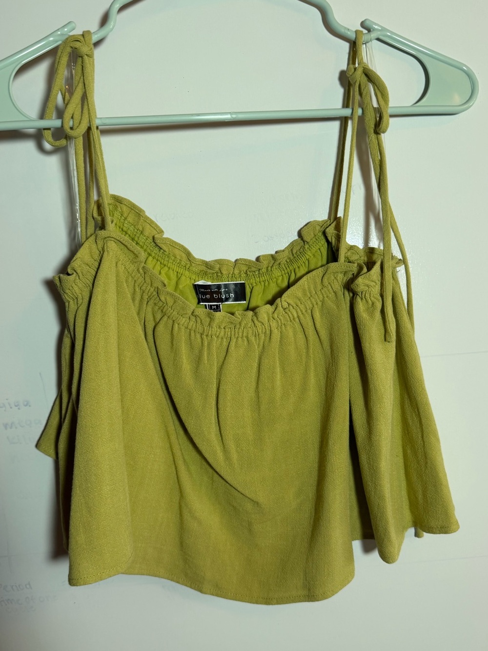 Blue Blush Olive Green Tie-Shoulder Cropped Camisole